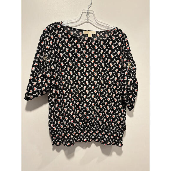 Michael Kors Tops - Michael Kors Black Floral Puff Sleeve Blouse Large
